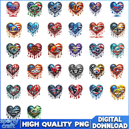 Shape Hearts NFL Team Bundle PNG, NFL Football PNG, nfl logo png