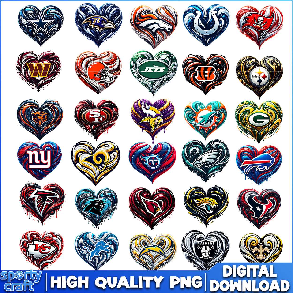 Sread Hearts NFL Team Bundle PNG, NFL Football PNG, nfl logo png
