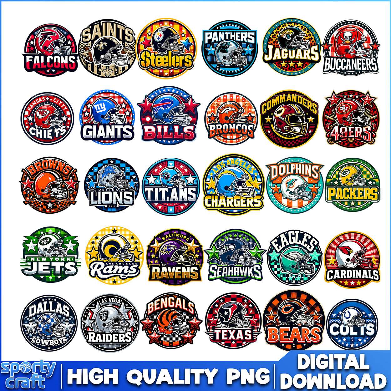Custom Hemlet NFL Team Logos Bundle PNG, NFL Football PNG