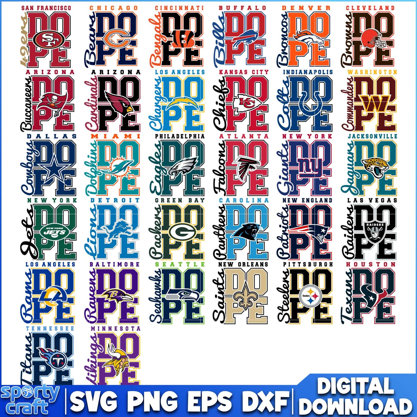 Nope NFL Team Logos Bundle SVG, NFL Football SVG, nfl logo svg