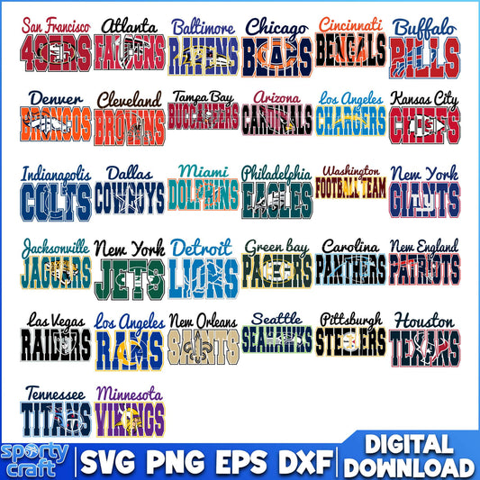 Logos Team NFL Football Bundle SVG, NFL Teams  SVG, super bowl svg