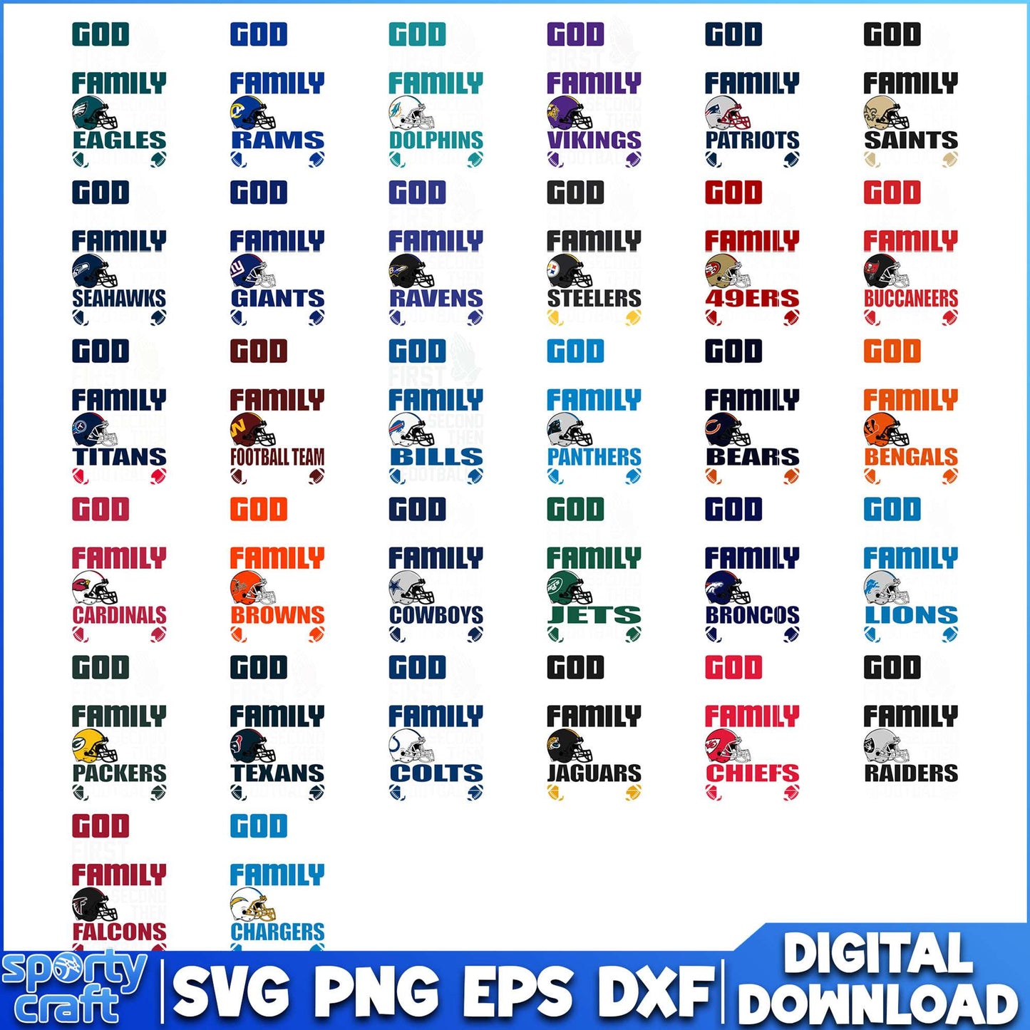 God Family NFL Team Bundle SVG, NFL Football SVG, super bow svg