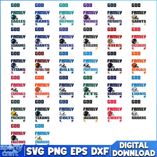 God Family NFL Team Bundle SVG, NFL Football SVG, super bow svg