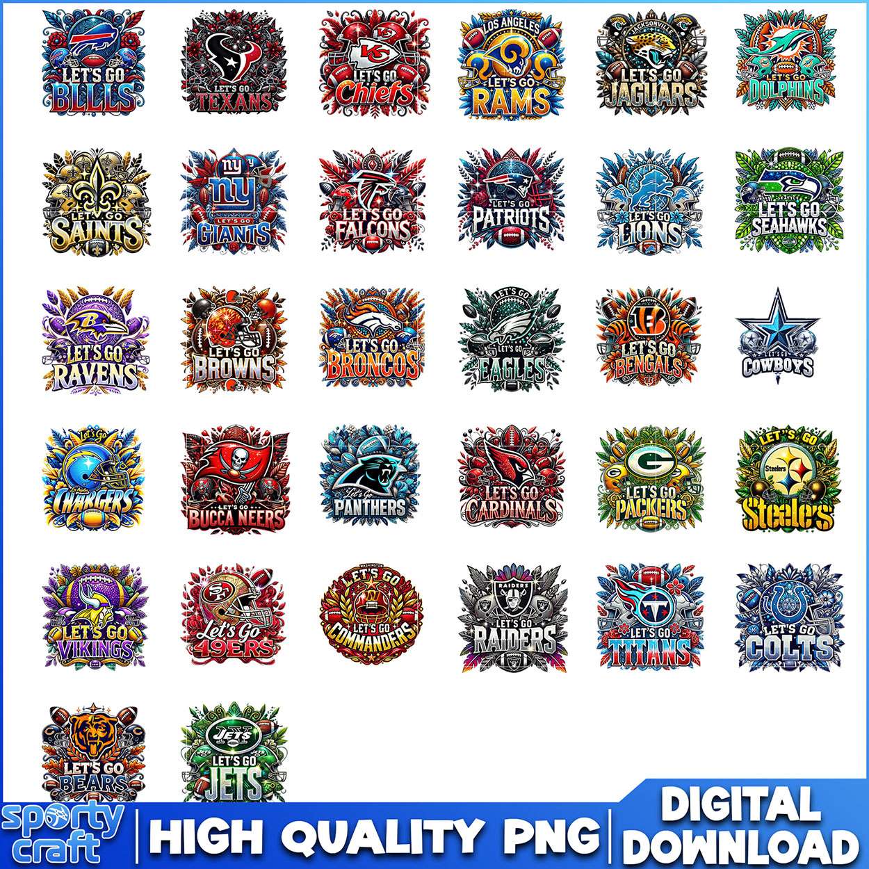 Lets Go NFL Teams Bundle PNG, NFL Football PNG, nfl logo png