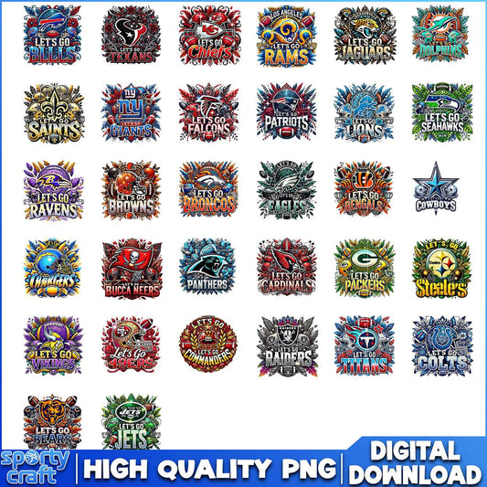 Lets Go NFL Teams Bundle PNG, NFL Football PNG, nfl logo png