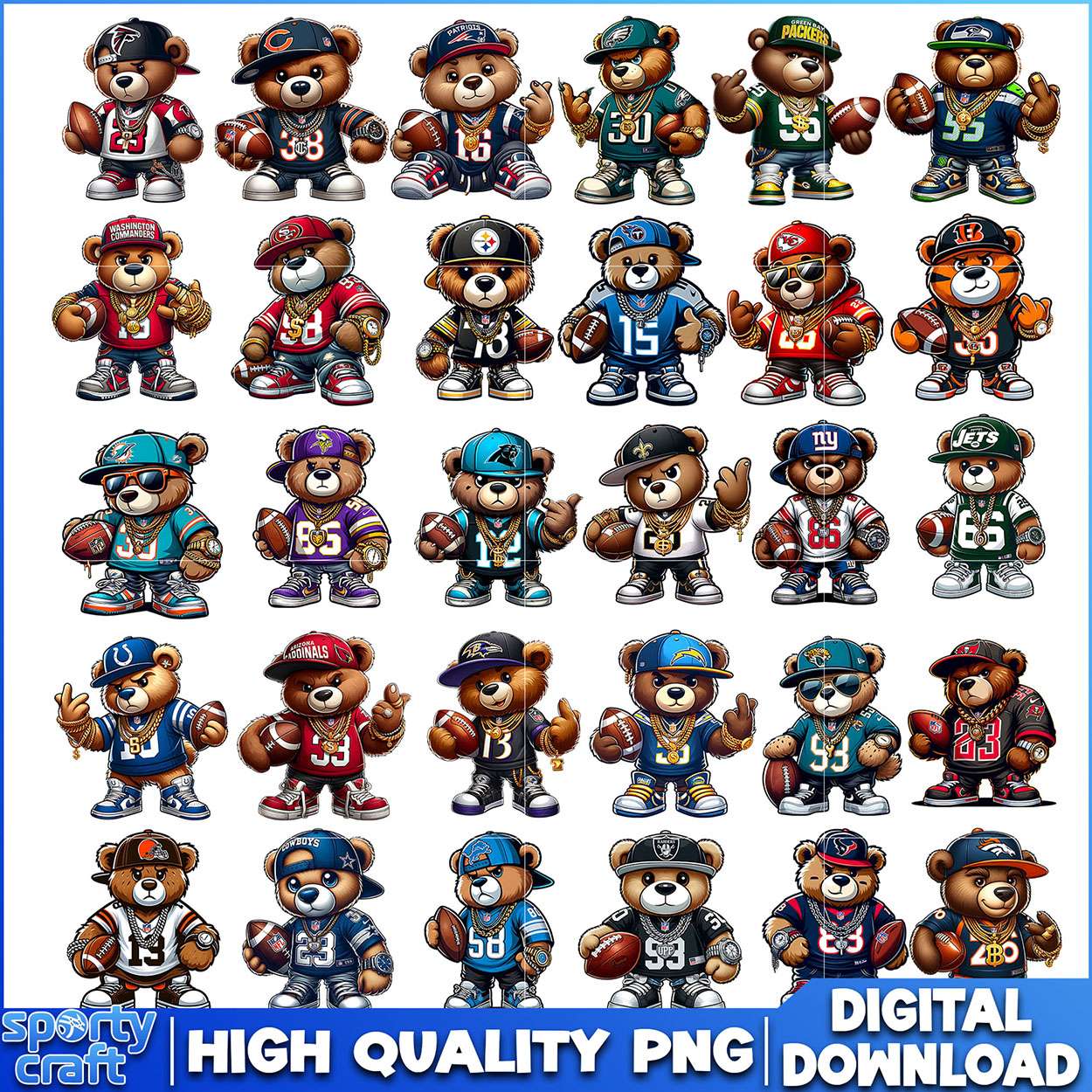 Teddy Bear NFL Football Bundle PNG, NFL Teams PNG, nfl logo png
