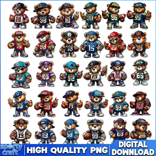 Teddy Bear NFL Football Bundle PNG, NFL Teams PNG, nfl logo png