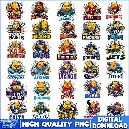 Winnie the Pooh NFL Football PNG Bundle, NFL Teams PNG, nlf logo png