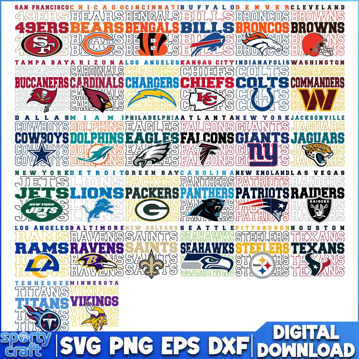 Logos NFL Football Bundle SVG, NFL Teams SVG, super bowl svg