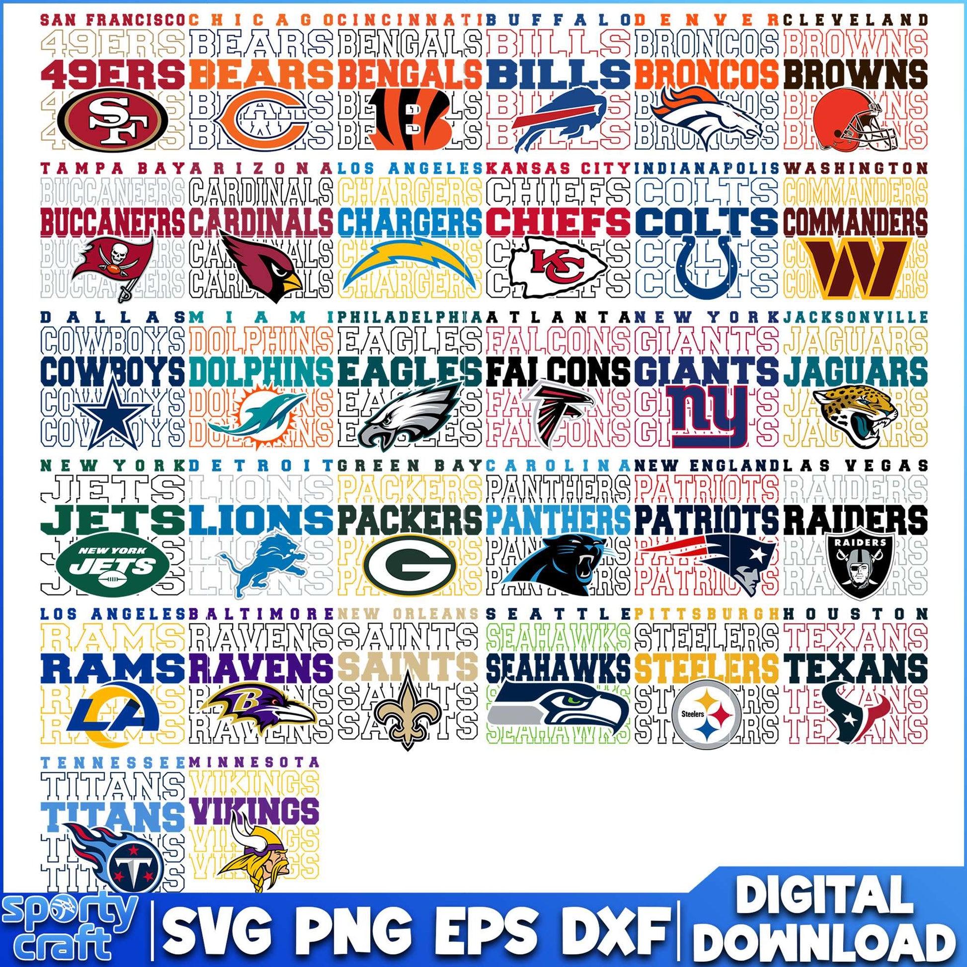 Logos NFL Football Bundle SVG, NFL Teams SVG, super bowl svg