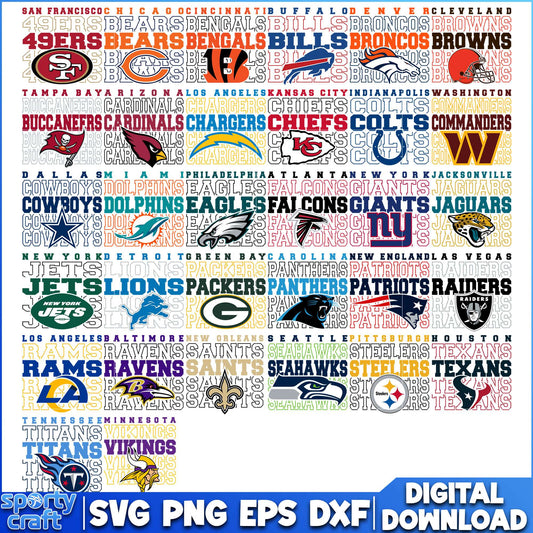 Logos NFL Football Bundle SVG, NFL Teams SVG, super bowl svg