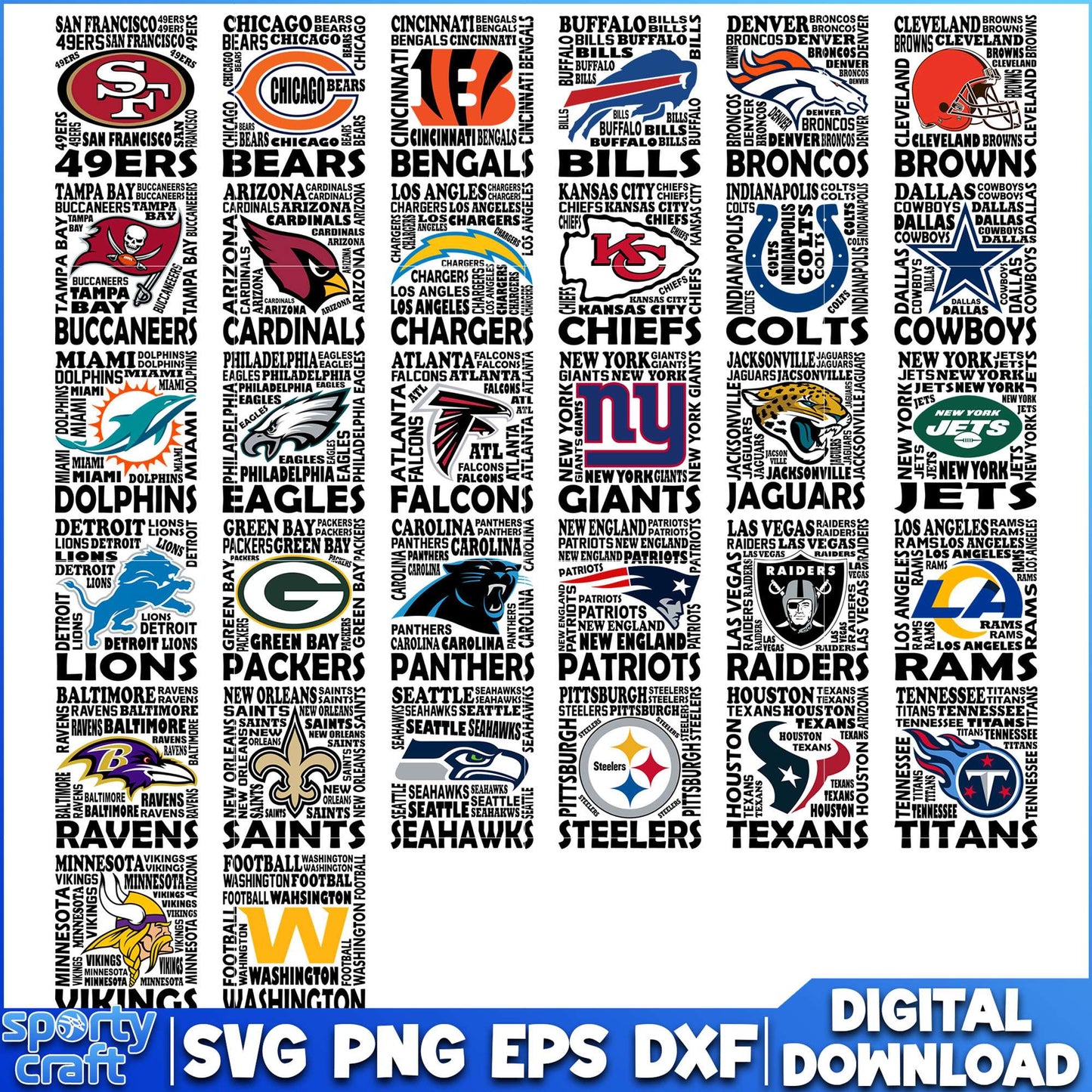 NFL Typography Style SVG Bundle