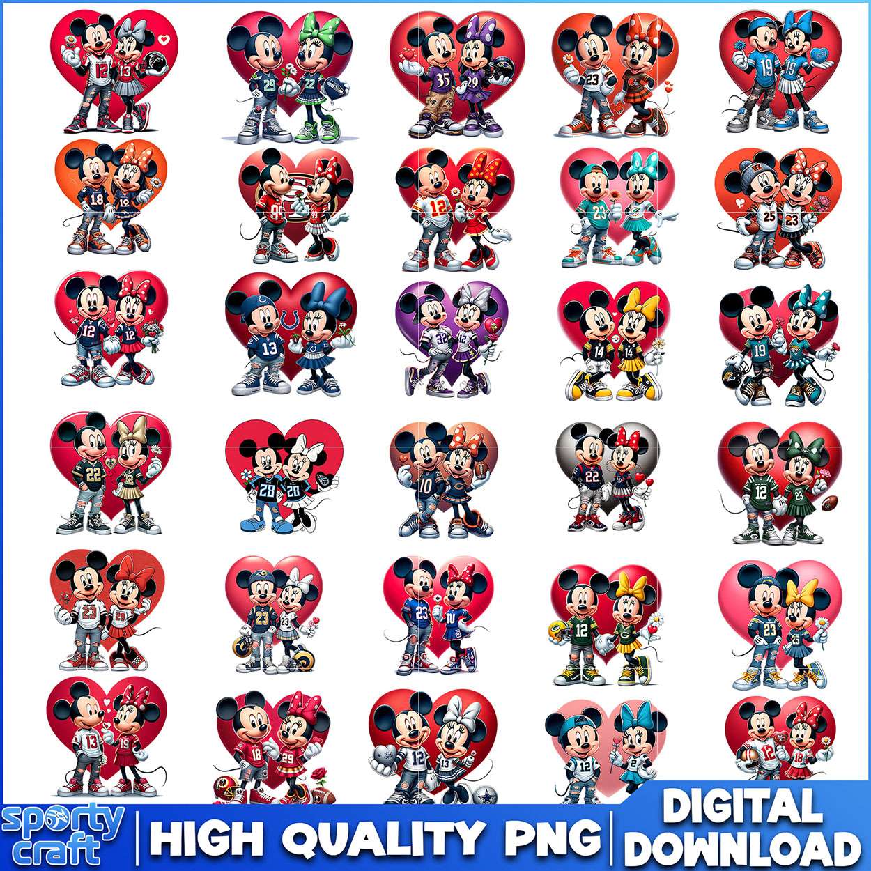 Mickey Minnie NFL Football Bundle PNG, NFL Teams PNG, nfl playoff png