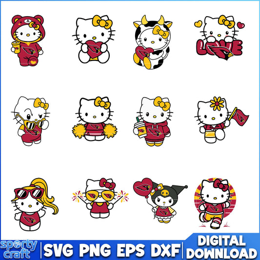 Hello Kitty Cardinals SVG Bundle, Arizona Cardinals SVG, nfl 2025 svg