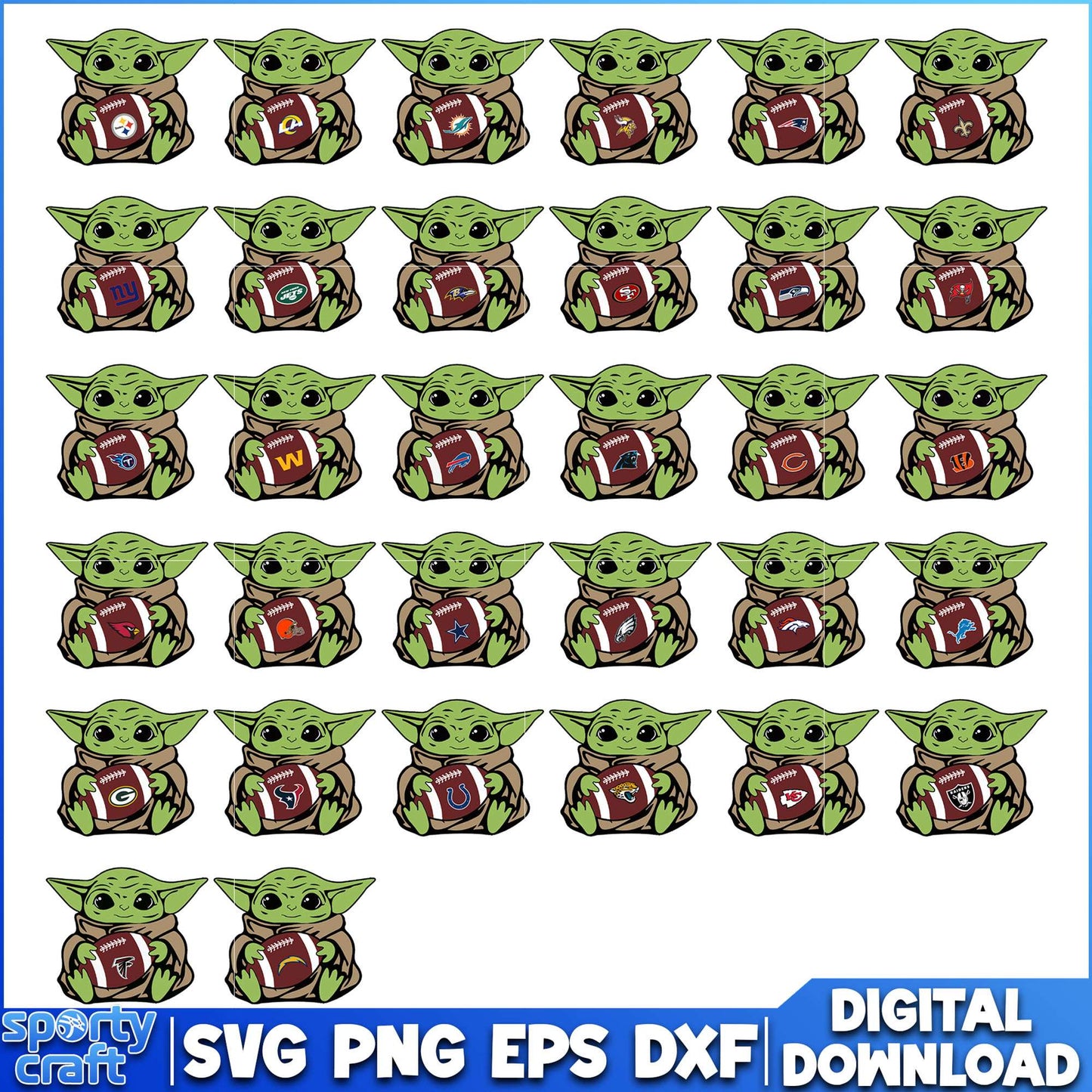 Yoda NFL SVG Bundle, NFL Football SVG, nfl 2025 svg