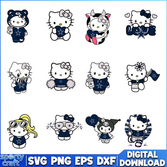Hello Kitty Cowboys SVG Bundle, Dallas Cowboys SVG,  nfl 2025 svg