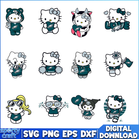 Hello Kitty Eagles svg Bundle, Philadelphia Eagles svg, nfl 2025 svg