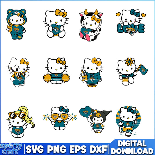 Hello Kitty Jaguars svg Bundle, Jacksonville Jaguars svg, nfl season svg