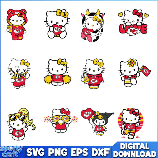 Hello Kitty Chiefs SVG Bundle, Kansas City Chiefs SVG, nfl svg