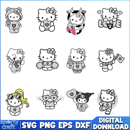 Hello Kitty Raiders svg Bundle, Las Vegas Raiders svg, nfl 2025 svg