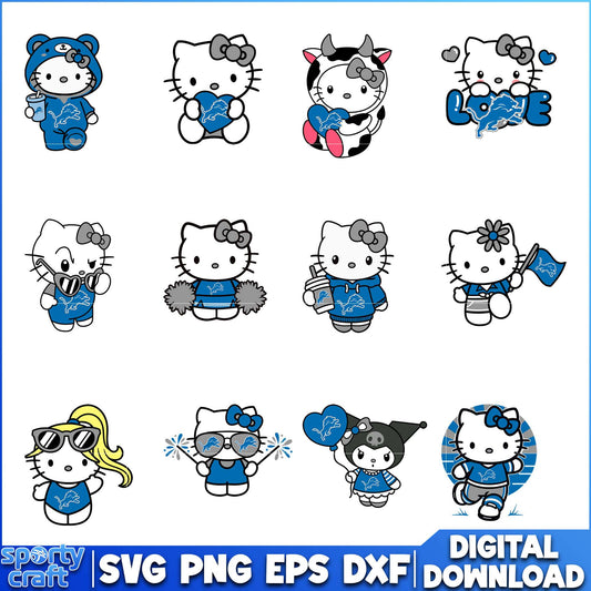 Hello Kitty Lions svg Bundle, Detroit Lions svg, nfl 2025 svg