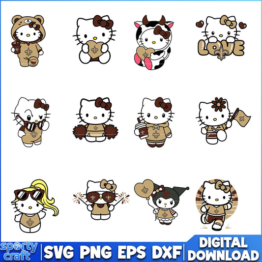 Hello Kitty Saints SVG Bundle, New Orleans Saints SVG, super bowl 2025 svg