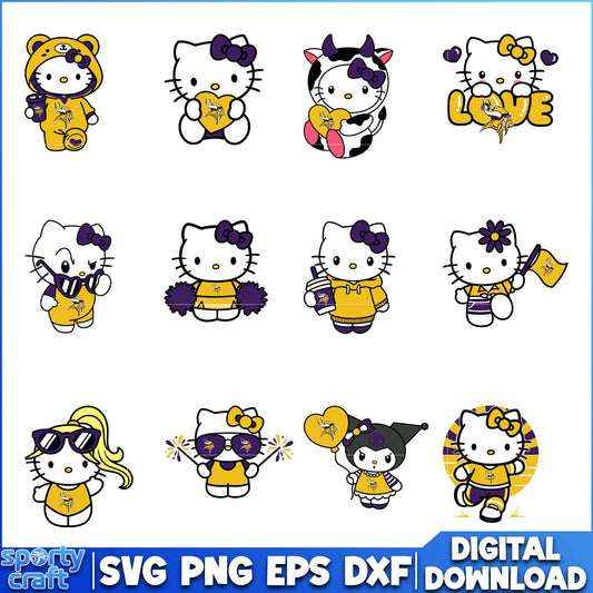 Hello Kitty Vikings SVG Bundle, Minnesota Vikings SVG, nfl 2025 svg