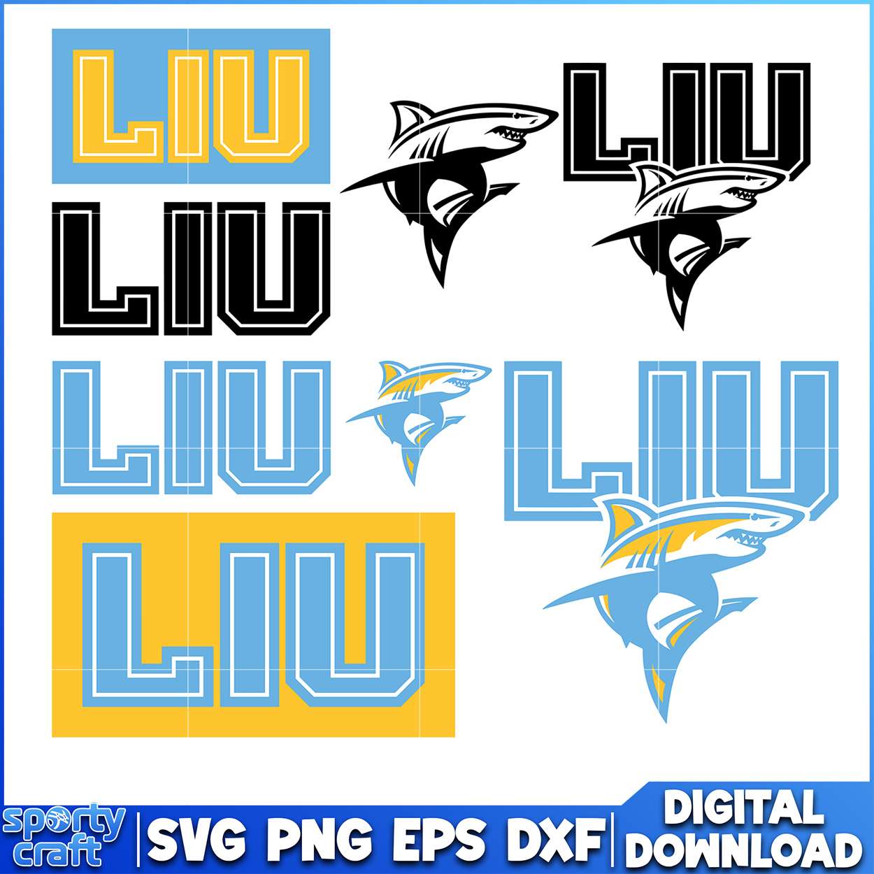 Shark LIU Bundle design, ncaa tournament svg, ncaa scores svg