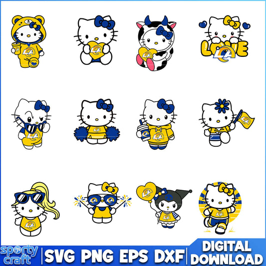 Hello Kitty Rams svg Bundle, Los Angeles Rams svg, nfl 2025 svg
