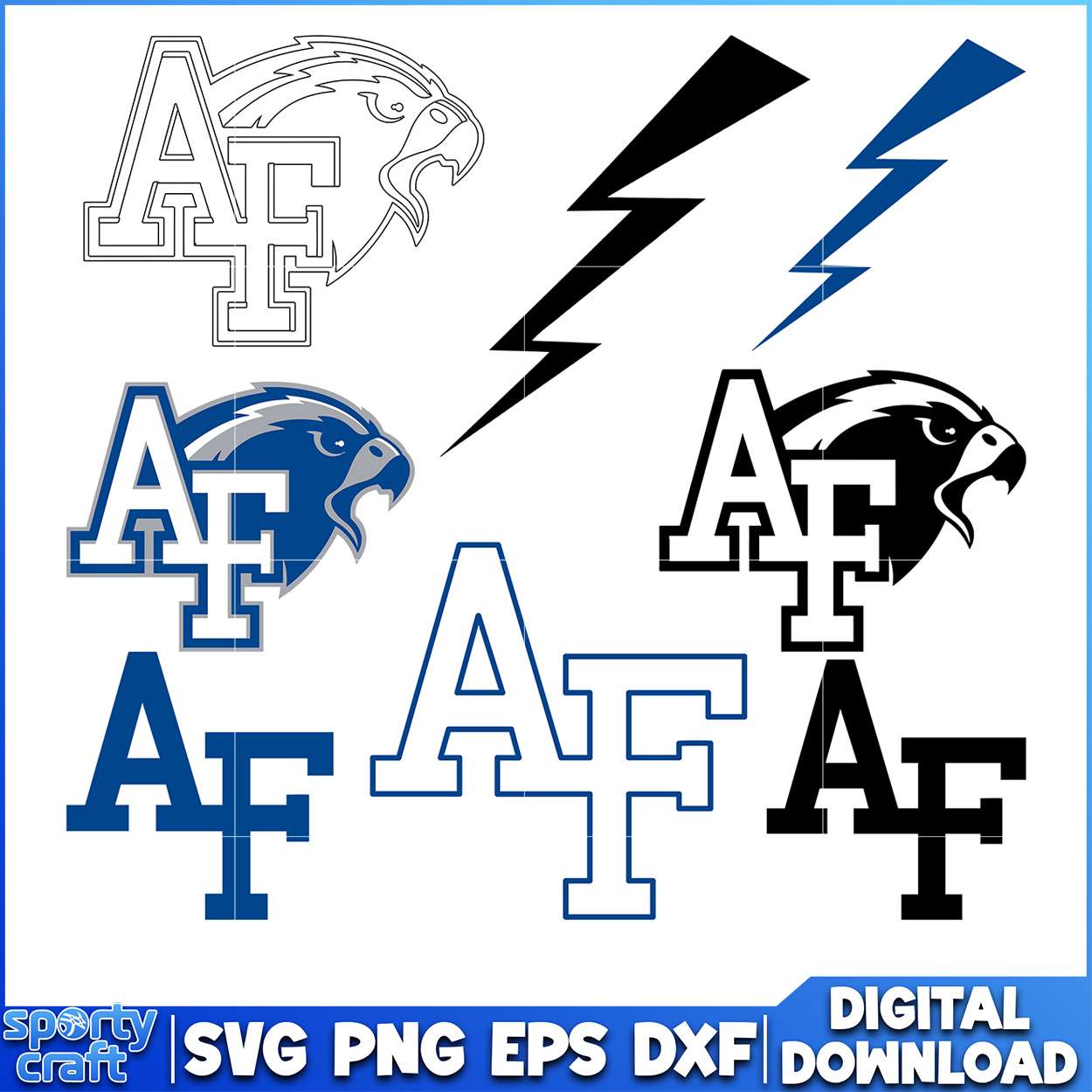 AF Falcon Lightning SVG Bundle, ncaa playoff svg, ncaa team svg