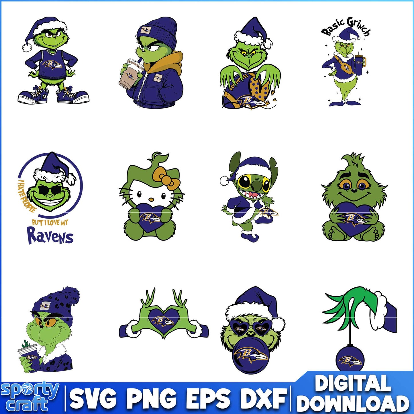 Grinch Ravens svg Bundle Christmas,