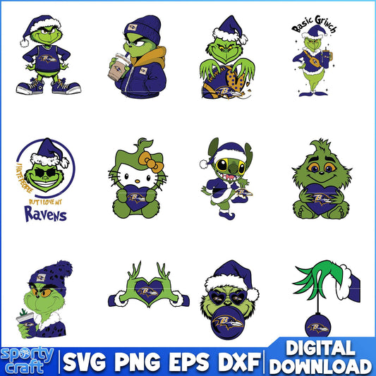 Grinch Ravens svg Bundle Christmas,