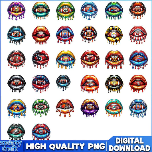 Vibrant Sports Lips NFL Bundle PNG, NFL Teams PNG, nfl logo png