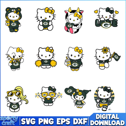 Green Bay Packers Hello Kitty SVG Bundle,