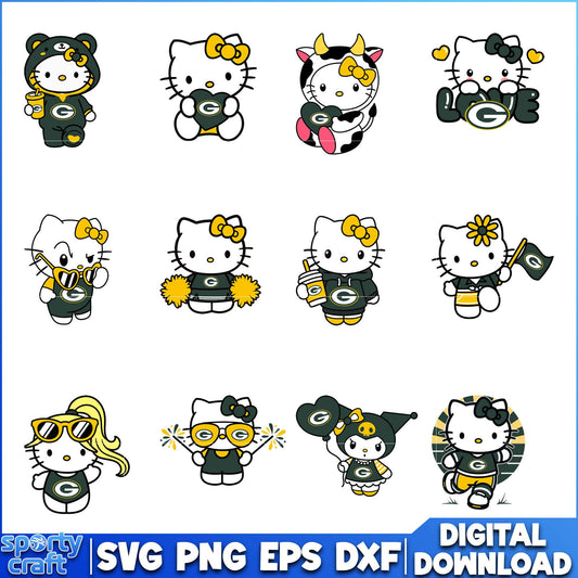 Green Bay Packers Hello Kitty SVG Bundle,