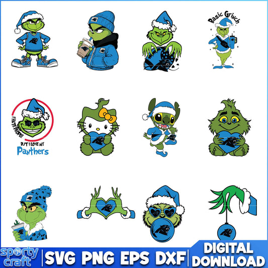 Grinch Panthers SVG Bundle, Carolina Panthers SVG