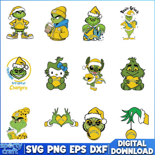 Grinch Chargers SVG Bundle, Los Angeles Chargers SVG