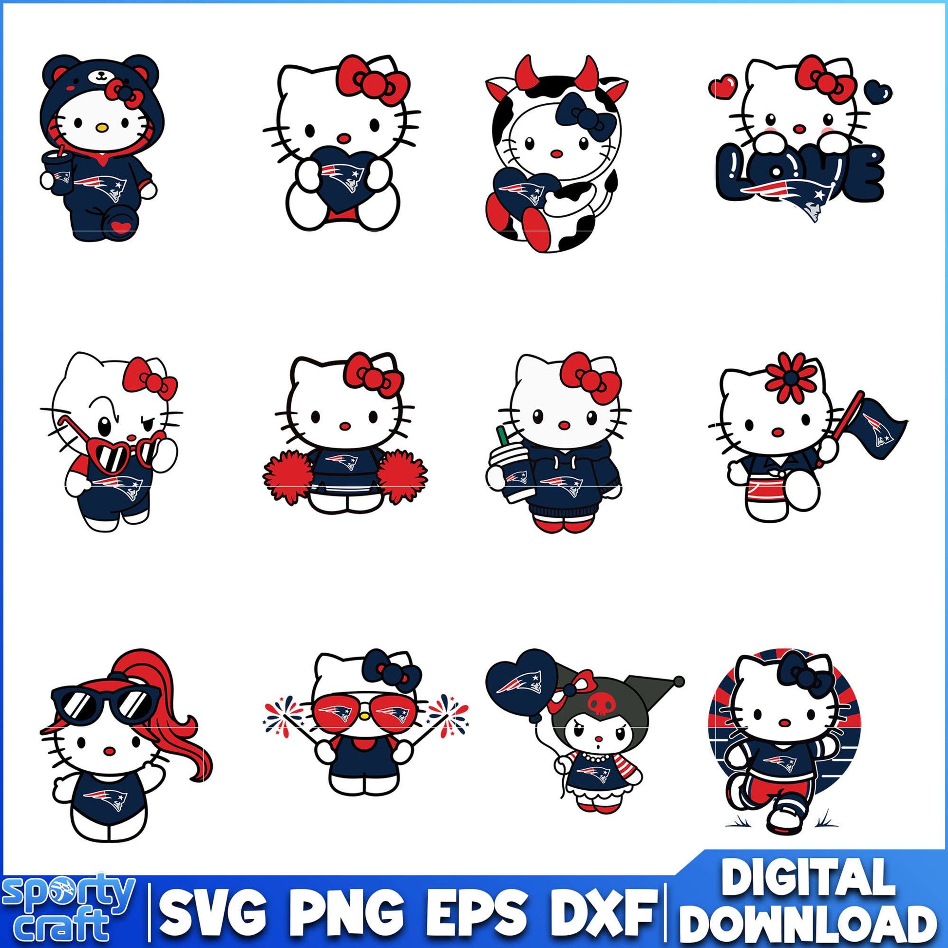 Hello Kitty Patriots SVG Bundle, New England Patriots SVG