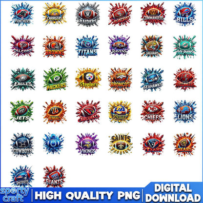Splash Vintage NFL Team Logos Bundle PNG, NFL Football PNG, nfl team png