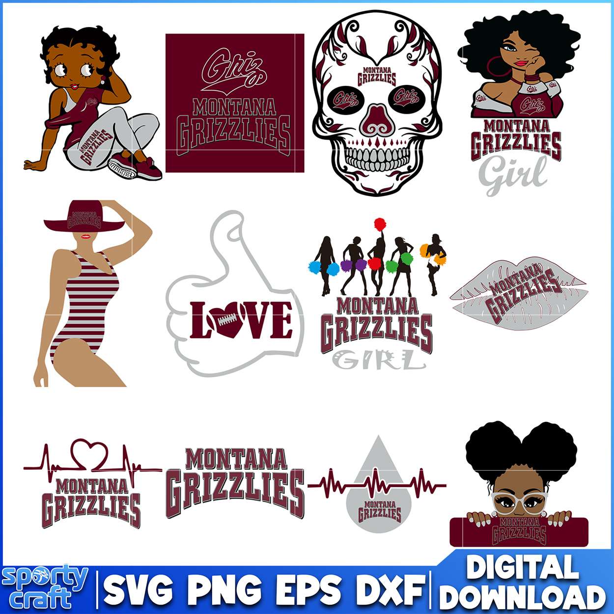 Montana Grizzlies SVG Bundle Girl Power Designs, ncaa rankings svg, ncaa games svg