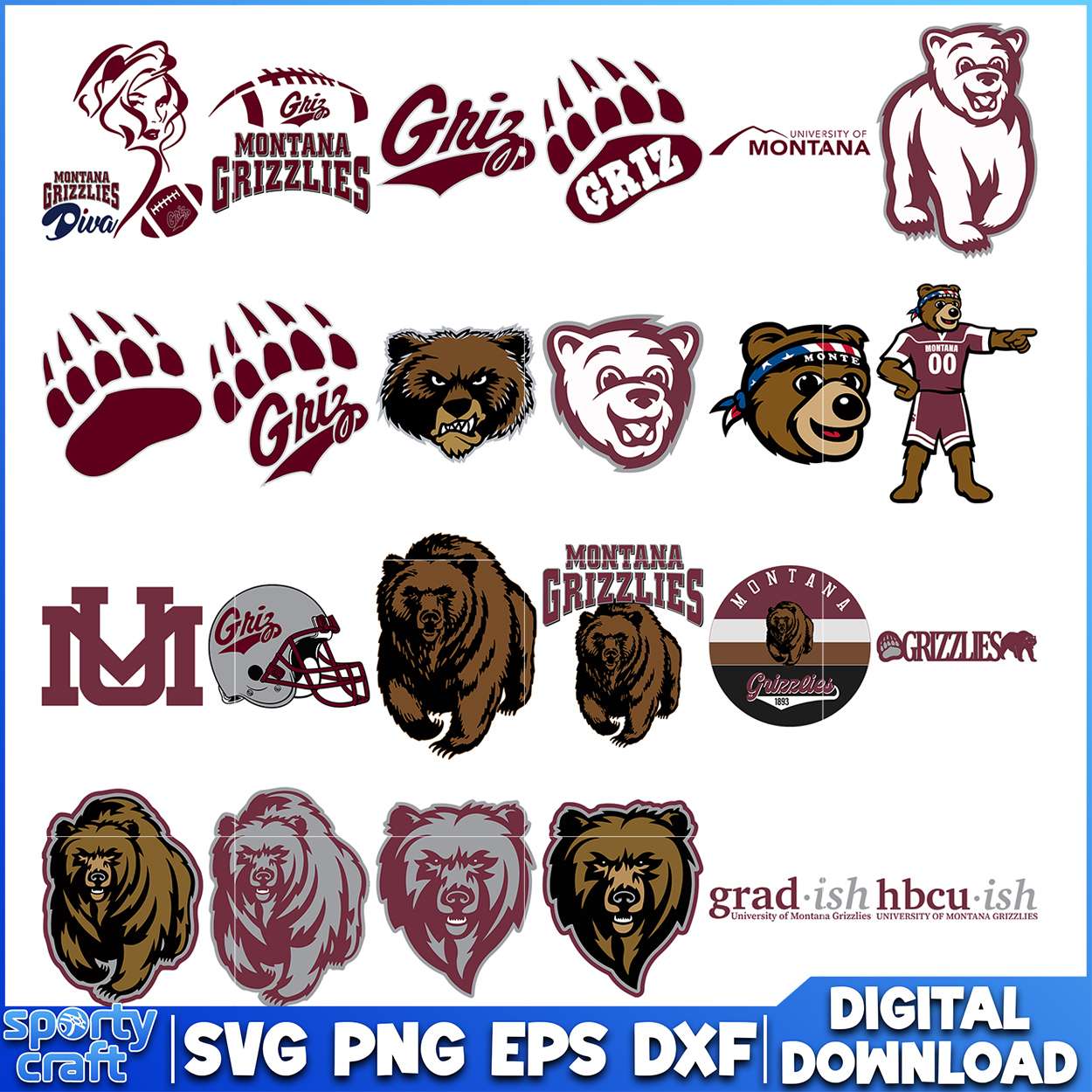 Montana Grizzlies SVG Bundle Logos & Mascots design, ncaa final svg, ncaa seasons svg