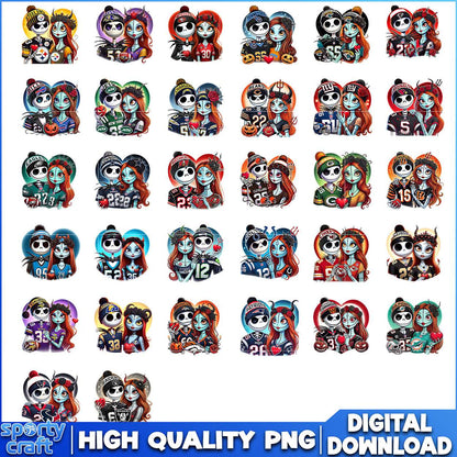 Couples Logos NFL Football Bundle PNG, NFL Teams PNG, nfl jack and sally png
