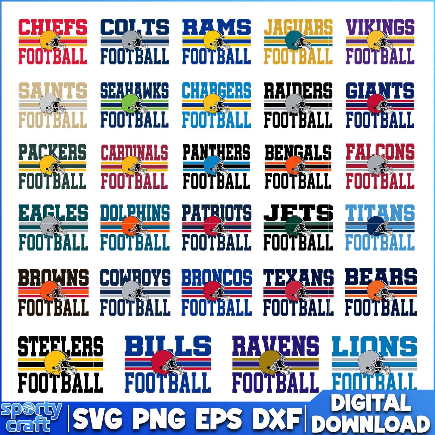 American football helmet NFL Bundle SVG, 20 NFL  Team Logos SVG