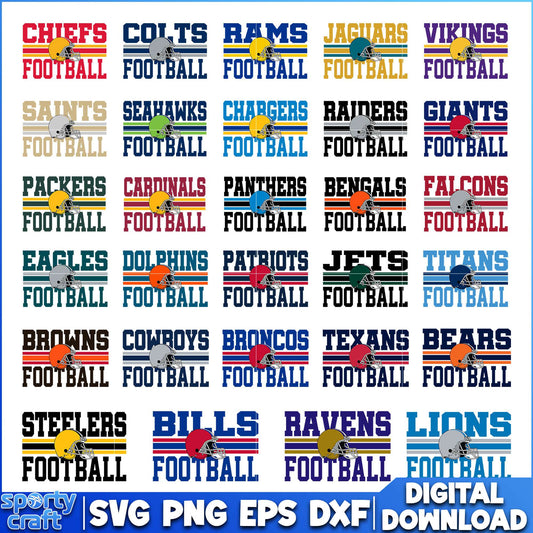 American football helmet NFL Bundle SVG, 20 NFL  Team Logos SVG