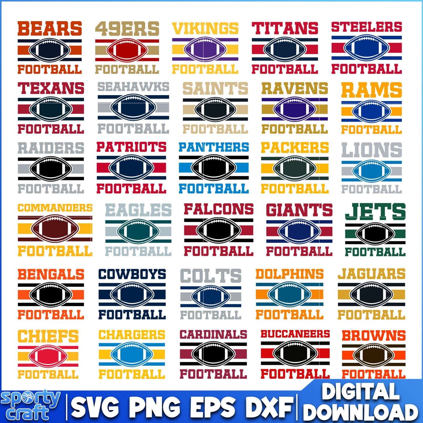 Rugby Logos Teams NFL Football Bundle SVG, 32 Teams NFL SVG