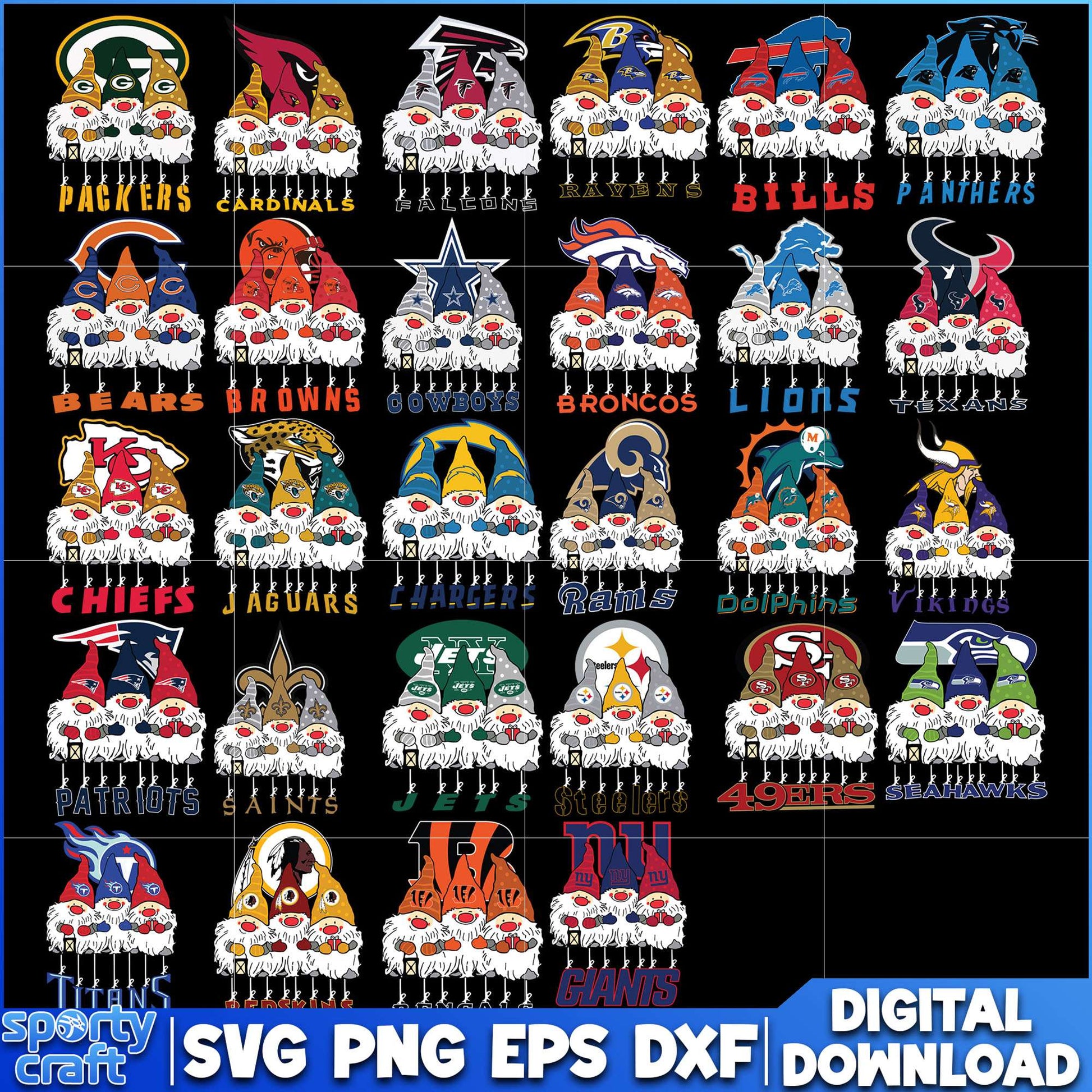 Gnome Logo NFL Football SVG Bundle, NFL Teams SVG