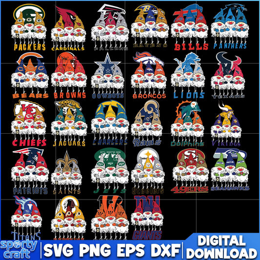 Gnome Logo NFL Football SVG Bundle, NFL Teams SVG