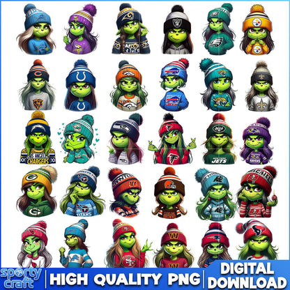 Grinch Girls NFL Football Bundle PNG, NFL Teams PNG, nfl teams png