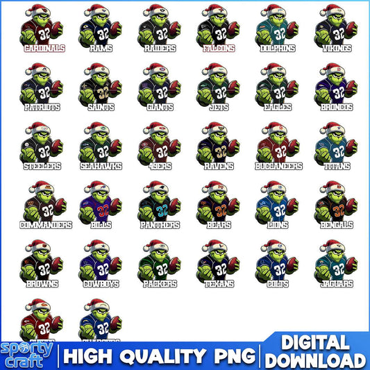 Grinch Football NFL Logos Bundle PNG, All 32 Teams NFL PNG, nfl season png