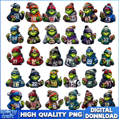 Grinch Boy NFL Football Bundle Design PNG, NFL Teams PNG, nfl season png